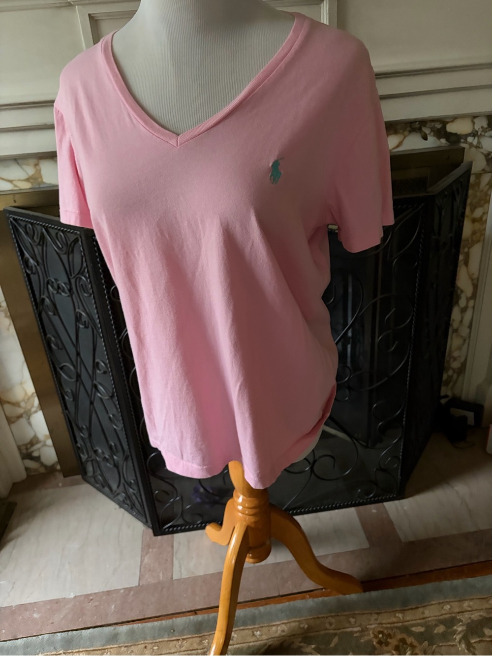 Ralph Lauren Women's Light Pink V-Neck Logo Tee - Picture 2 of 5